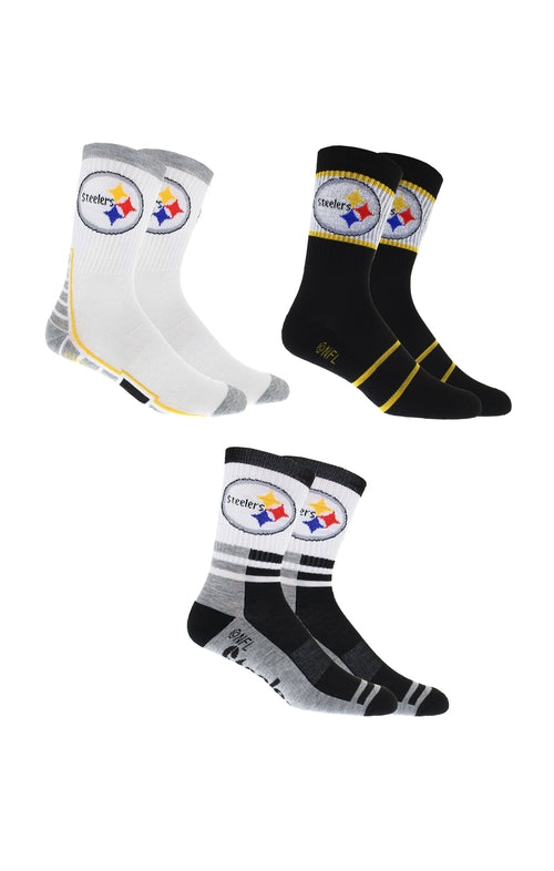 Pittsburgh Steelers Socks 3 Pack Crew Length NFL Football